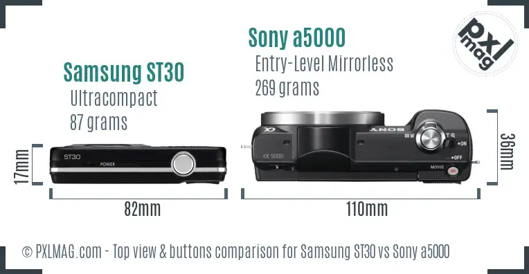 Samsung ST30 vs Sony a5000 top view buttons comparison