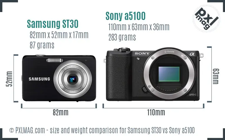 Samsung ST30 vs Sony a5100 size comparison