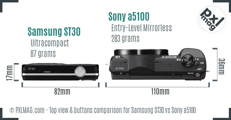 Samsung ST30 vs Sony a5100 top view buttons comparison