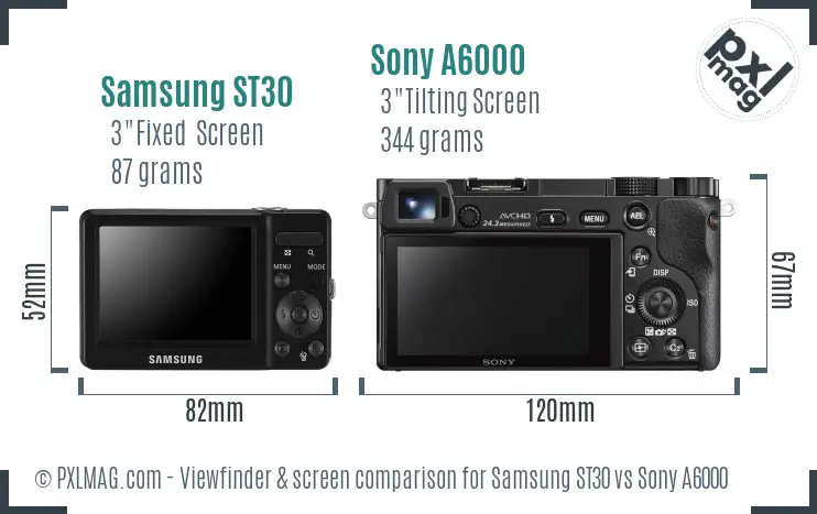 Samsung ST30 vs Sony A6000 Screen and Viewfinder comparison