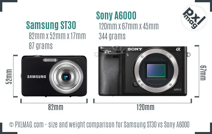 Samsung ST30 vs Sony A6000 size comparison