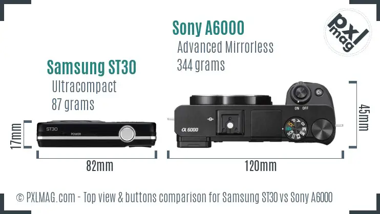 Samsung ST30 vs Sony A6000 top view buttons comparison