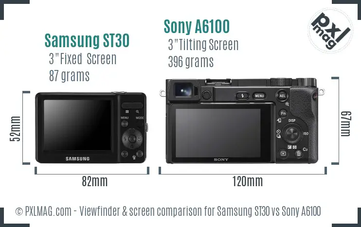 Samsung ST30 vs Sony A6100 Screen and Viewfinder comparison