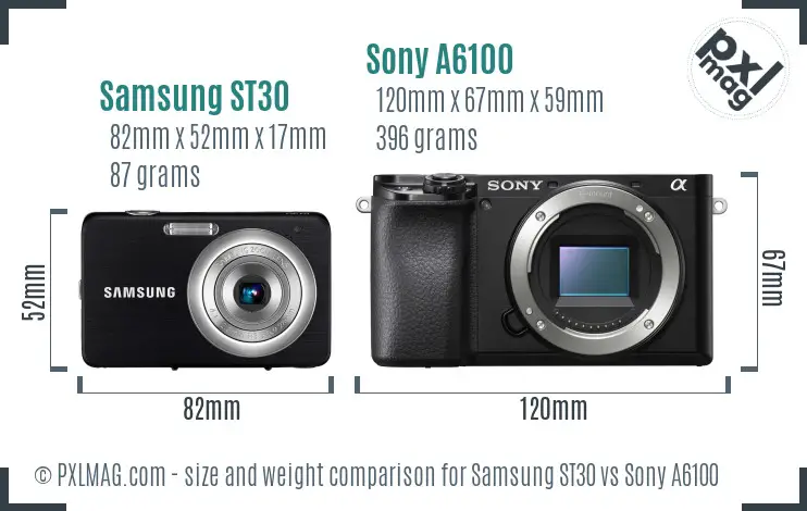Samsung ST30 vs Sony A6100 size comparison