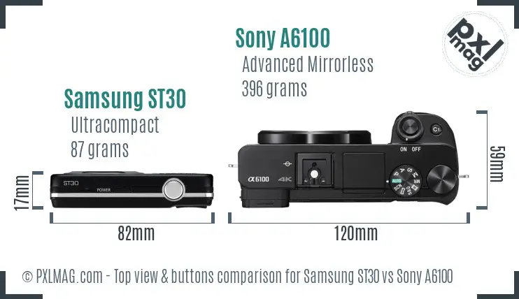 Samsung ST30 vs Sony A6100 top view buttons comparison