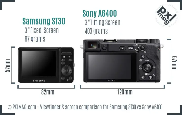 Samsung ST30 vs Sony A6400 Screen and Viewfinder comparison