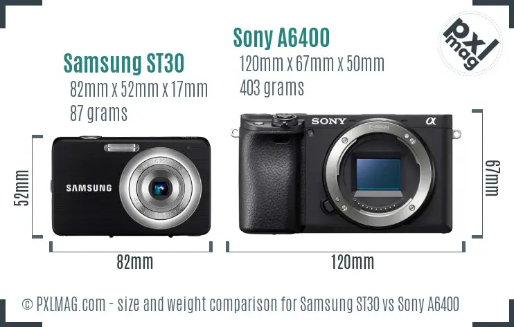 Samsung ST30 vs Sony A6400 size comparison