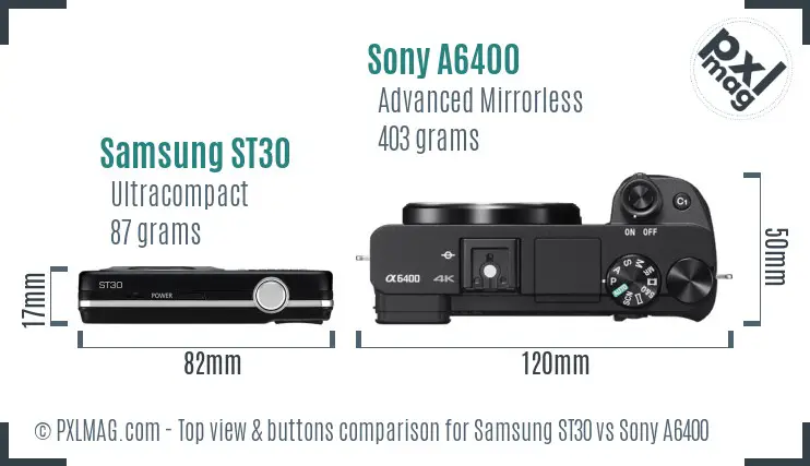 Samsung ST30 vs Sony A6400 top view buttons comparison