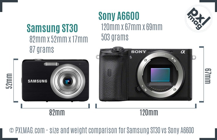 Samsung ST30 vs Sony A6600 size comparison