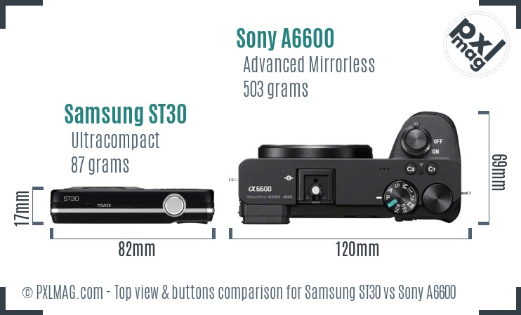 Samsung ST30 vs Sony A6600 top view buttons comparison