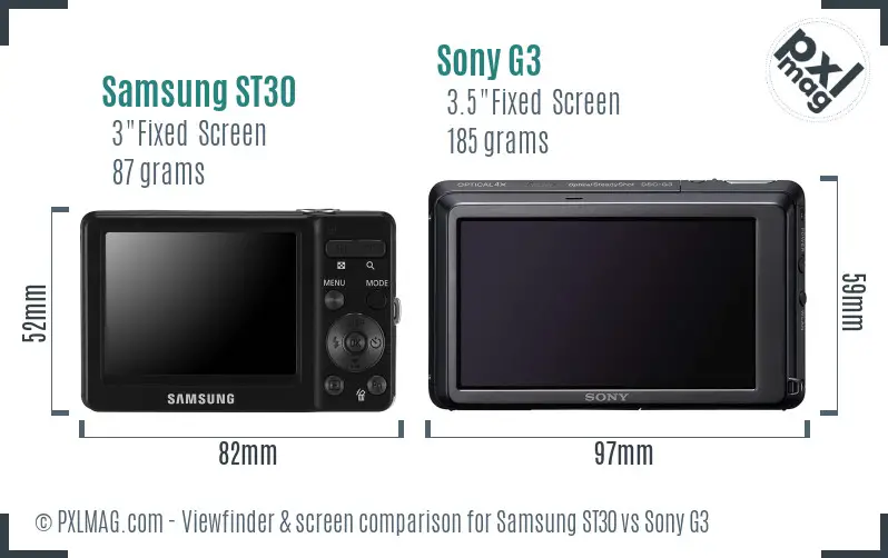 Samsung ST30 vs Sony G3 Screen and Viewfinder comparison Samsung ST30 vs Sony G3 Screen and Viewfinder comparison