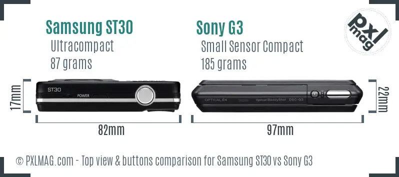 Samsung ST30 vs Sony G3 top view buttons comparison Samsung ST30 vs Sony G3 top view buttons comparison