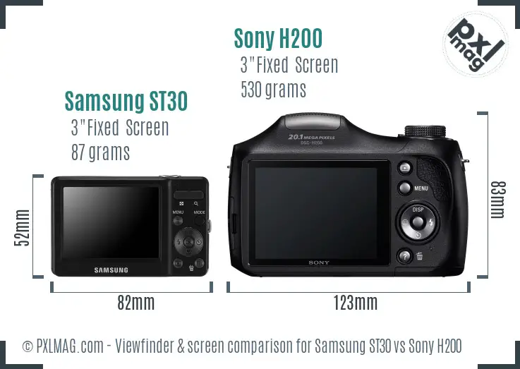 Samsung ST30 vs Sony H200 Screen and Viewfinder comparison