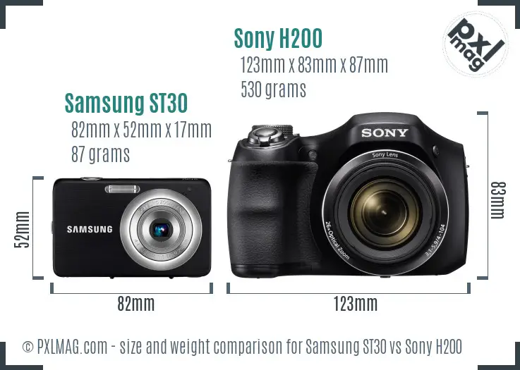 Samsung ST30 vs Sony H200 size comparison