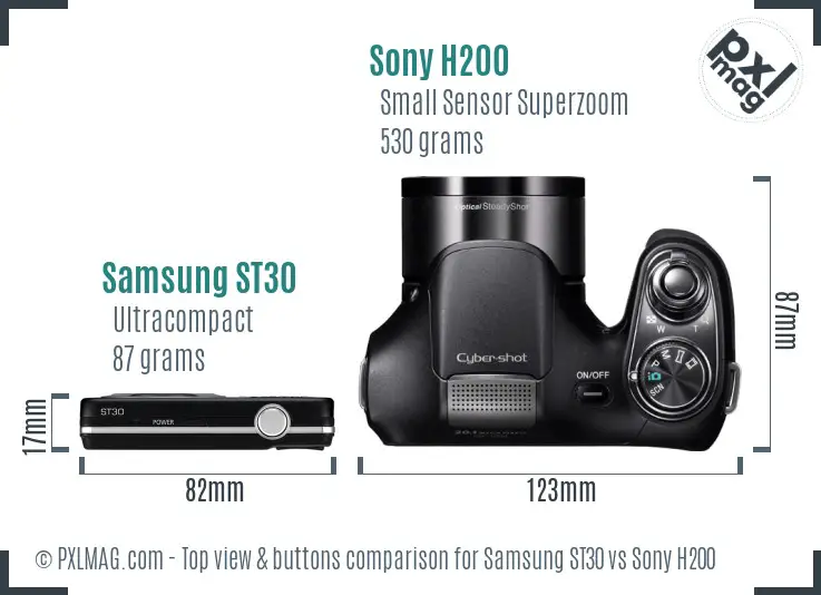 Samsung ST30 vs Sony H200 top view buttons comparison