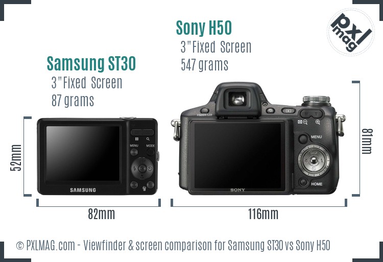 Samsung ST30 vs Sony H50 Screen and Viewfinder comparison