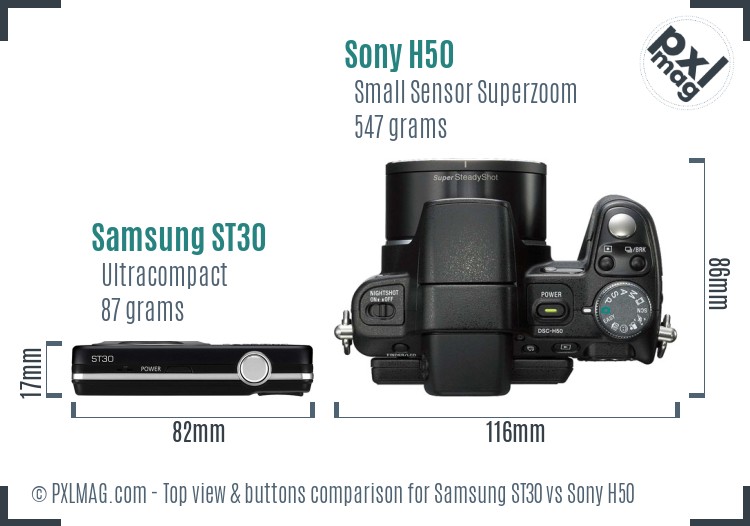 Samsung ST30 vs Sony H50 top view buttons comparison