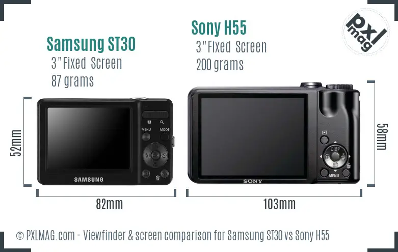 Samsung ST30 vs Sony H55 Screen and Viewfinder comparison