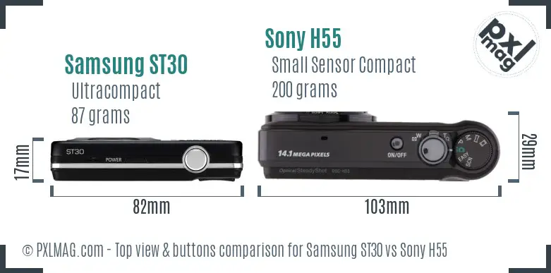 Samsung ST30 vs Sony H55 top view buttons comparison