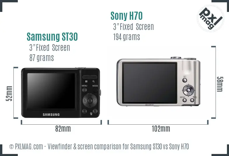 Samsung ST30 vs Sony H70 Screen and Viewfinder comparison