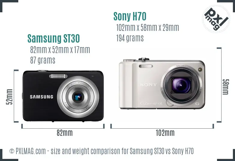 Samsung ST30 vs Sony H70 size comparison