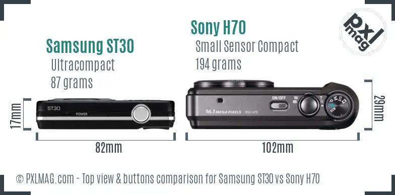 Samsung ST30 vs Sony H70 top view buttons comparison