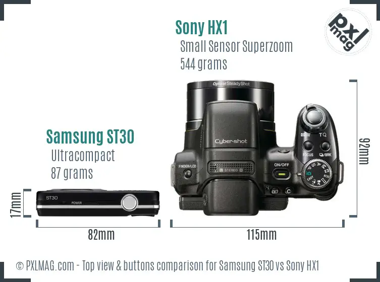 Samsung ST30 vs Sony HX1 top view buttons comparison Samsung ST30 vs Sony HX1 top view buttons comparison