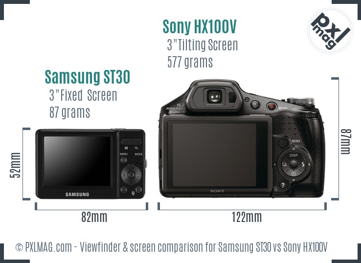 Samsung ST30 vs Sony HX100V Screen and Viewfinder comparison
