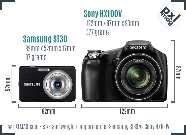 Samsung ST30 vs Sony HX100V size comparison