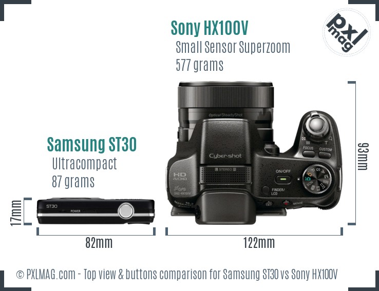 Samsung ST30 vs Sony HX100V top view buttons comparison