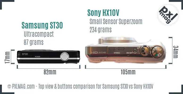 Samsung ST30 vs Sony HX10V top view buttons comparison Samsung ST30 vs Sony HX10V top view buttons comparison