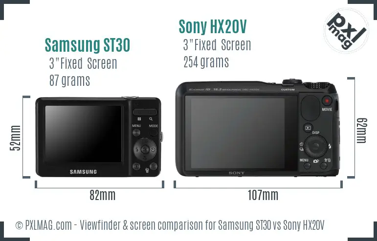 Samsung ST30 vs Sony HX20V Screen and Viewfinder comparison