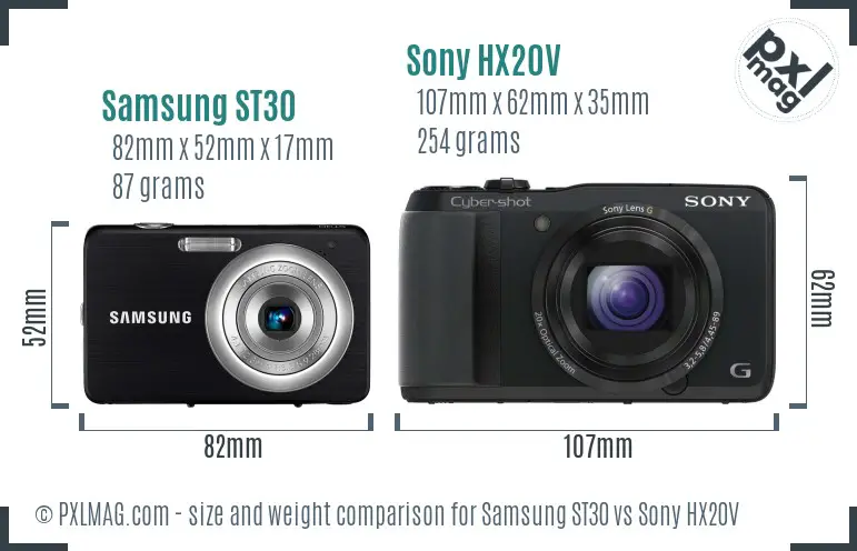 Samsung ST30 vs Sony HX20V size comparison