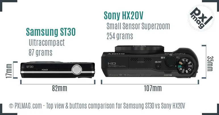 Samsung ST30 vs Sony HX20V top view buttons comparison