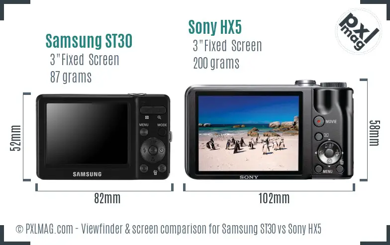 Samsung ST30 vs Sony HX5 Screen and Viewfinder comparison Samsung ST30 vs Sony HX5 Screen and Viewfinder comparison