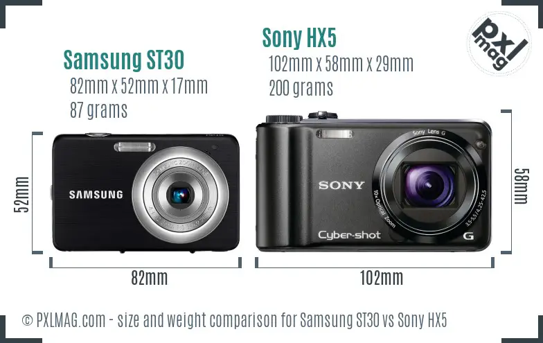 Samsung ST30 vs Sony HX5 size comparison Samsung ST30 vs Sony HX5 size comparison