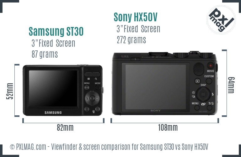 Samsung ST30 vs Sony HX50V Screen and Viewfinder comparison