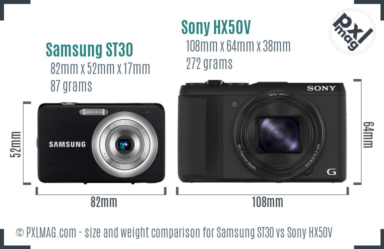 Samsung ST30 vs Sony HX50V size comparison