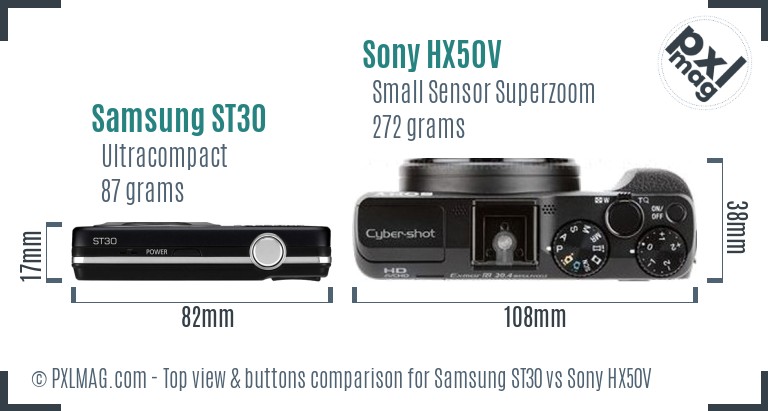 Samsung ST30 vs Sony HX50V top view buttons comparison