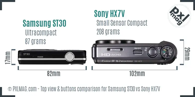 Samsung ST30 vs Sony HX7V top view buttons comparison Samsung ST30 vs Sony HX7V top view buttons comparison