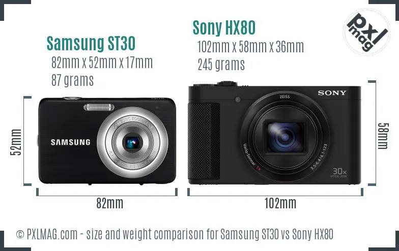 Samsung ST30 vs Sony HX80 size comparison Samsung ST30 vs Sony HX80 size comparison