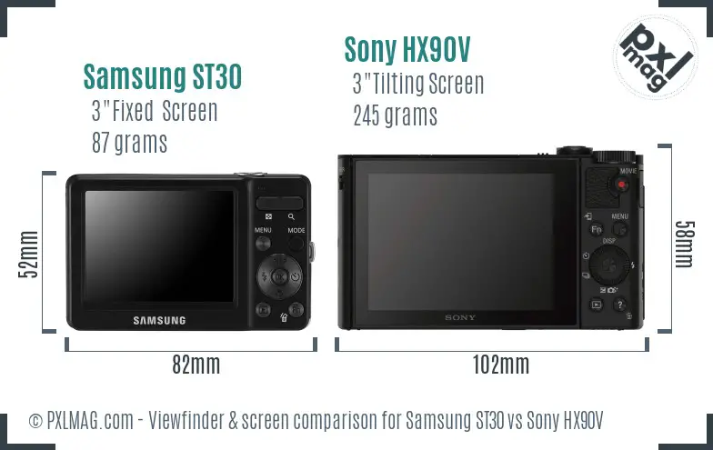 Samsung ST30 vs Sony HX90V Screen and Viewfinder comparison