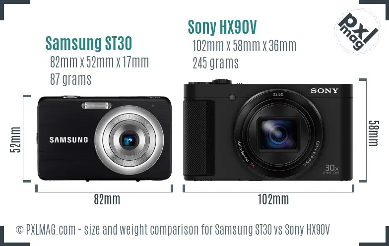 Samsung ST30 vs Sony HX90V size comparison