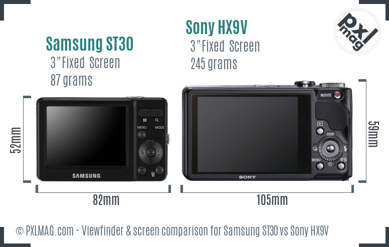 Samsung ST30 vs Sony HX9V Screen and Viewfinder comparison