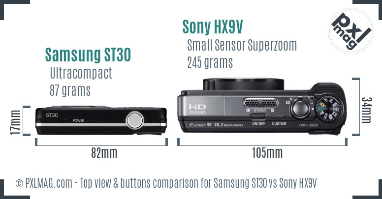 Samsung ST30 vs Sony HX9V top view buttons comparison
