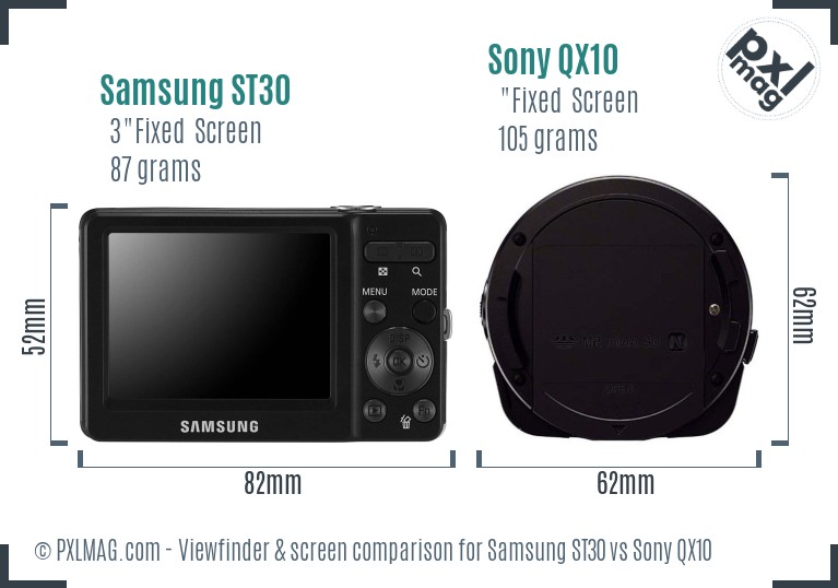 Samsung ST30 vs Sony QX10 Screen and Viewfinder comparison