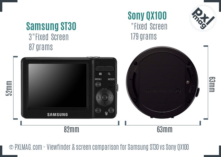Samsung ST30 vs Sony QX100 Screen and Viewfinder comparison