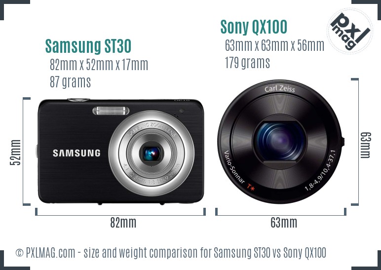 Samsung ST30 vs Sony QX100 size comparison Samsung ST30 vs Sony QX100 size comparison