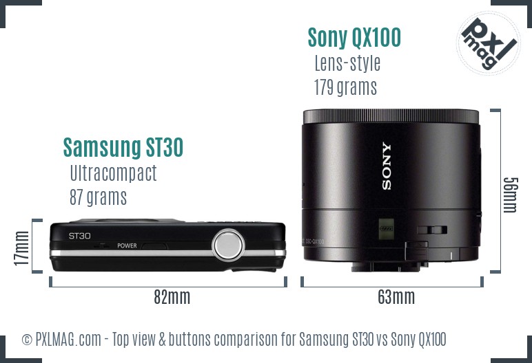 Samsung ST30 vs Sony QX100 top view buttons comparison