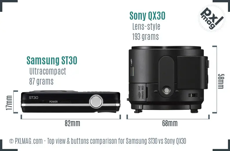 Samsung ST30 vs Sony QX30 top view buttons comparison Samsung ST30 vs Sony QX30 top view buttons comparison